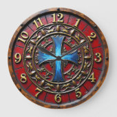 Luminous Blue Cross Ornate ラージ壁時計 (正面)