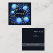 Luminous Blue Floral Gold Celestial Flower Frame スクエア名刺 (正面/裏面)
