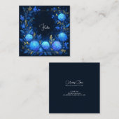 Luminous Blue Floral Gold Celestial Frame Midnight スクエア名刺 (正面/裏面)