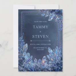 Luminous Blue Quartz Gilded Triple Frame Wedding 招待状