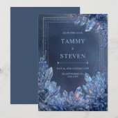 Luminous Blue Quartz Gilded Triple Frame Wedding 招待状 (正面/裏面)