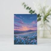 Luminous Blue Wildflower Meadow at Sunset ポストカード (スタンド正面)
