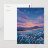 Luminous Blue Wildflower Meadow at Sunset ポストカード (正面/裏面)