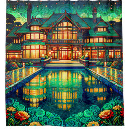 "Luminous Estate: Twilight Reflections" シャワーカーテン
