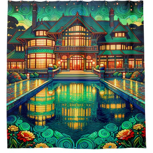 "Luminous Estate: Twilight Reflections" シャワーカーテン (正面)