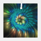 Luminous Fantasy Flower, Colorful Abstract Fractal ガラスオーナメント (裏面)