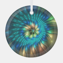 Luminous Fantasy Flower, Colorful Abstract Fractal ガラスオーナメント