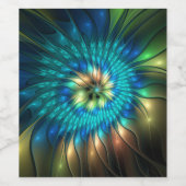 Luminous Fantasy Flower, Colorful Abstract Fractal ワインラベル (シングルラベル)