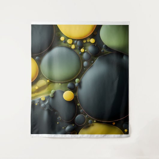 Luminous Fluid Dynamics: Yellow and Green Abstract タペストリー (正面)