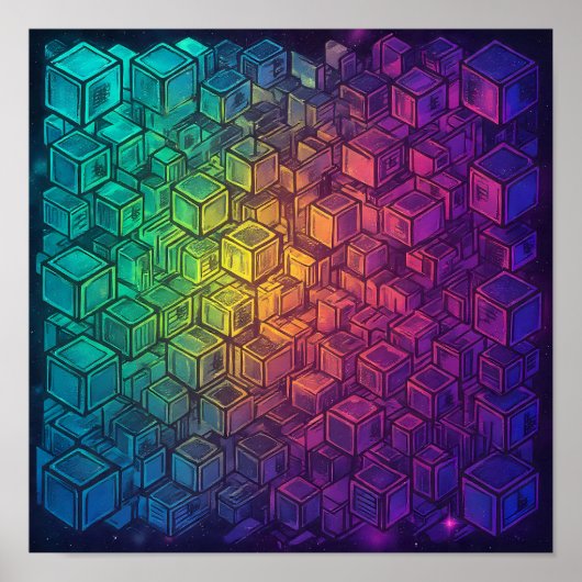 Luminous Geometric Cubist Wall Decor and Art Print ポスター (正面)