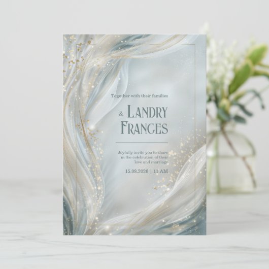 Luminous Gold Line Fluid Marble Wedding 招待状 (スタンド正面)