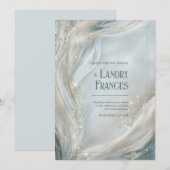 Luminous Gold Line Fluid Marble Wedding 招待状 (正面/裏面)