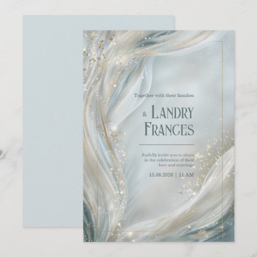 Luminous Gold Line Fluid Marble Wedding 招待状 (正面/裏面)