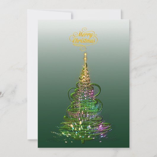 Luminous Green Holiday Tree flat holiday card  招待状 (正面)