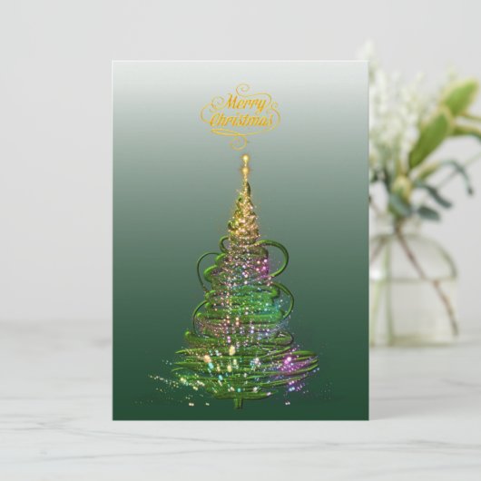 Luminous Green Holiday Tree flat holiday card  招待状 (スタンド正面)