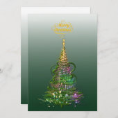 Luminous Green Holiday Tree flat holiday card  招待状 (正面/裏面)