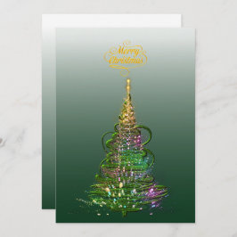 Luminous Green Holiday Tree flat holiday card  招待状