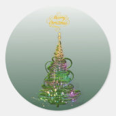 Luminous Green Holiday Tree flat holiday Stickers  ラウンドシール (正面)