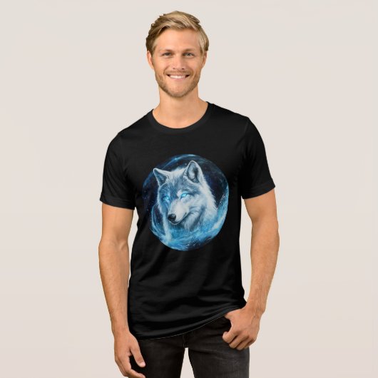 Luminous Ice Wolf in Galaxy Swirl トライブレンドＴシャツ (正面全面)