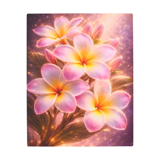 Luminous Pink Plumeria Metal Wall Art Tropical  メタルプリント (正面)