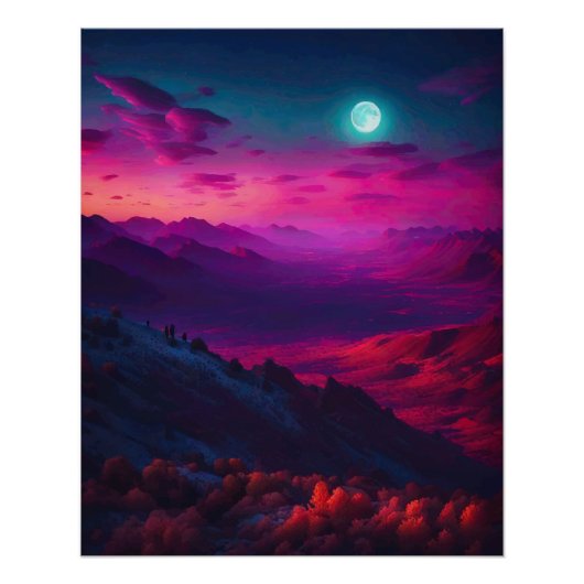 Luminous Pink & Purple Mountain Landscape ポスター (正面)