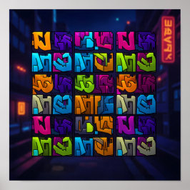 Luminous Pop Art Graffiti Wall Decor Print ポスター