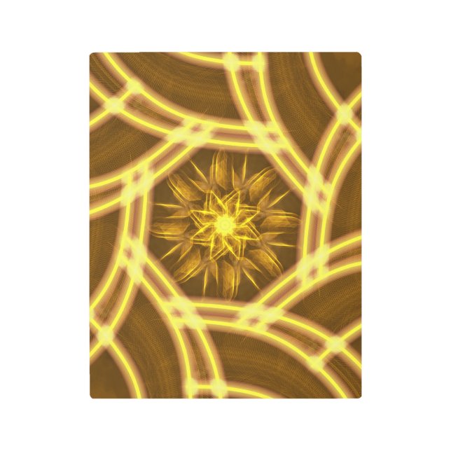 “Luminous Star Portal – Symmetrical Golden Fractal メタルプリント (正面)