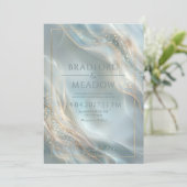 Luminous Stardust Misty Teal Ripple Wedding 招待状 (スタンド正面)