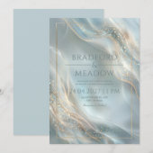 Luminous Stardust Misty Teal Ripple Wedding 招待状 (正面/裏面)