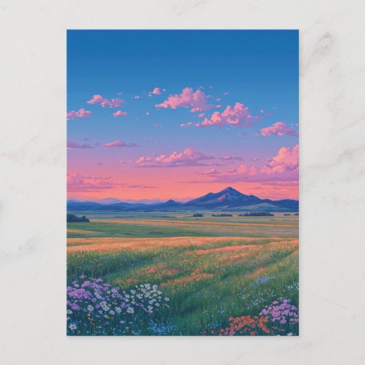 Luminous Sunset Over Wildflower Mountain Meadow ポストカード (正面)