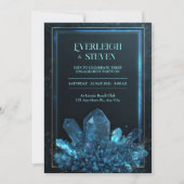Luminous Teal Midnight Quartz Frame Wedding 招待状 (正面)