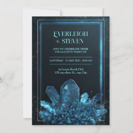Luminous Teal Midnight Quartz Frame Wedding 招待状