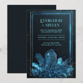 Luminous Teal Midnight Quartz Frame Wedding 招待状 (正面/裏面)