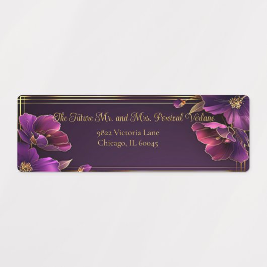 Luminous Violets Purple Floral Return Address ラベル (デザイン1)