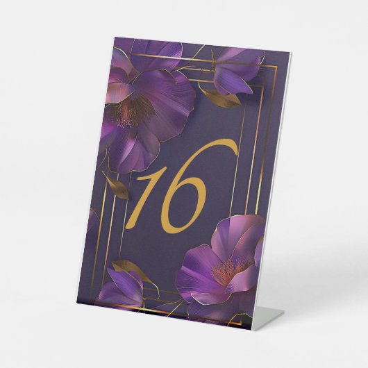 Luminous Violets Purple Wedding Table Number  台座サイン (正面)