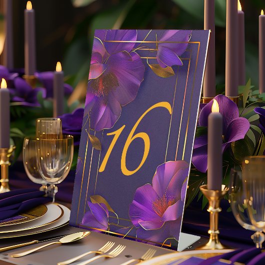 Luminous Violets Purple Wedding Table Number 台座サイン