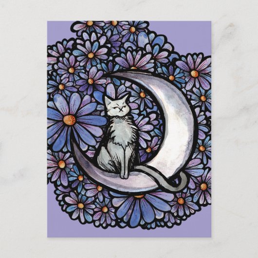 Luna Moon Cat Purple Daisy                         ポストカード (正面)