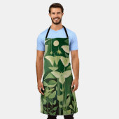 Luna Moth and flowers – 緑とクリーム エプロン (着用した状態)