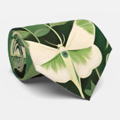Luna Moth and flowers – 緑とクリーム ネクタイ (ロール)