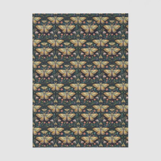 Luna Moth and Moon, Celestial Floral Linear Repeat 薄葉紙 (正面)