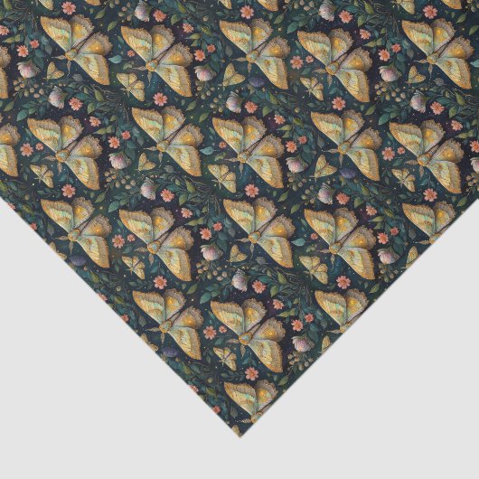 Luna Moth and Moon, Celestial Floral Linear Repeat 薄葉紙 (詳細)