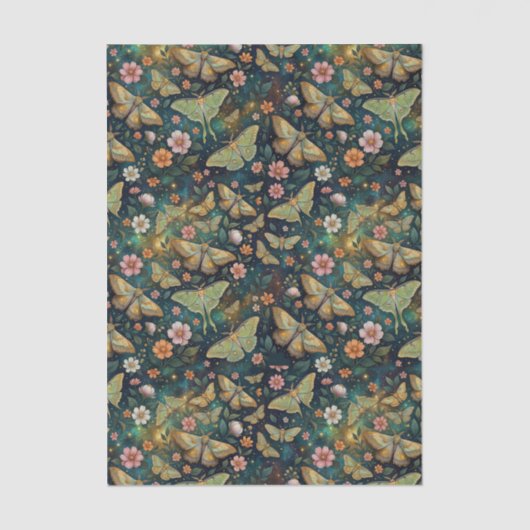 Luna Moth and Moon, Celestial Floral Repeat 薄葉紙 (正面)