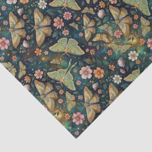 Luna Moth and Moon, Celestial Floral Repeat 薄葉紙 (詳細)