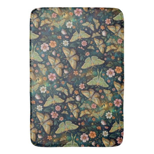 Luna Moth and Moon Phases, Starry Night Flowers バスマット (正面縦)