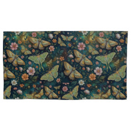 Luna Moth and Moon Phases, Starry Night Flowers 枕カバー