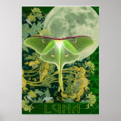 Luna Moth and Moon Poster, Green Nature Collage ポスター (正面)