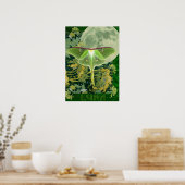 Luna Moth and Moon Poster, Green Nature Collage ポスター (キッチン)