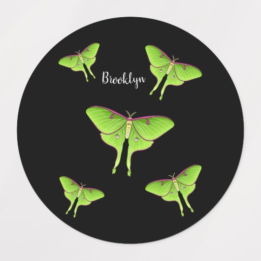 Luna Moth cartoon illustration  ラベル (デザイン2)