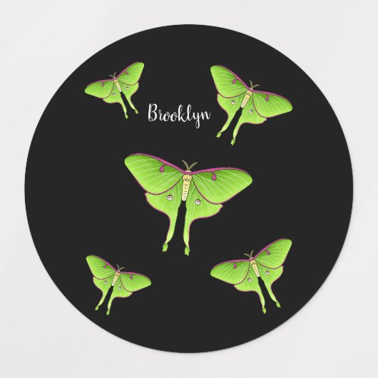 Luna Moth cartoon illustration  ラベル (デザイン1)