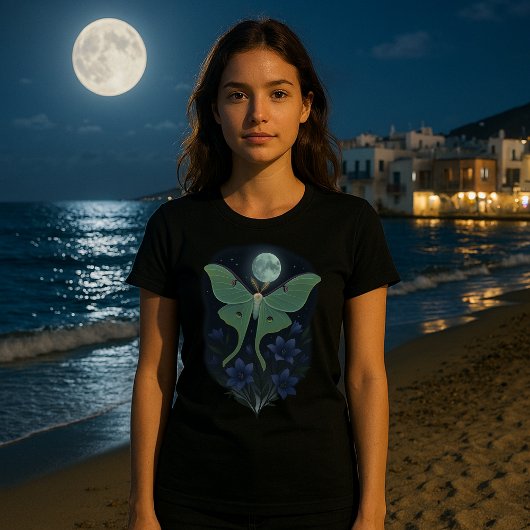 Luna Moth & Flowers In Moonlight Tシャツ